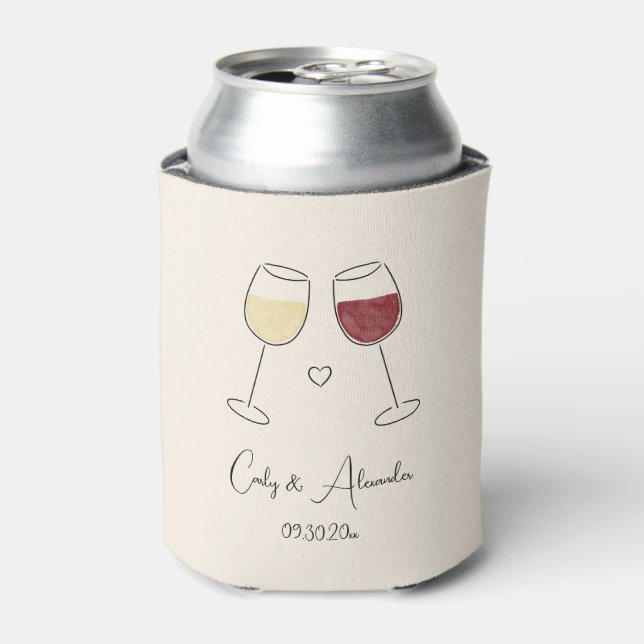 White Red Wine Glass Cheers Wedding Verlobung Dosenkühler (Kanne Vorderseite)