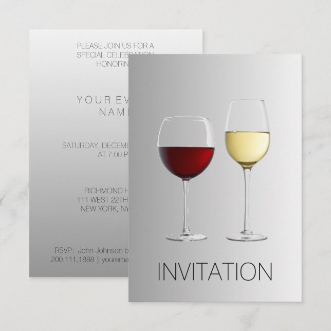 White Red Wine Glass Club Party Einladung (Vorne/Hinten)
