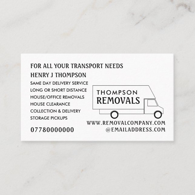 White Removal Van, Removal Company Visitenkarte (Vorderseite)