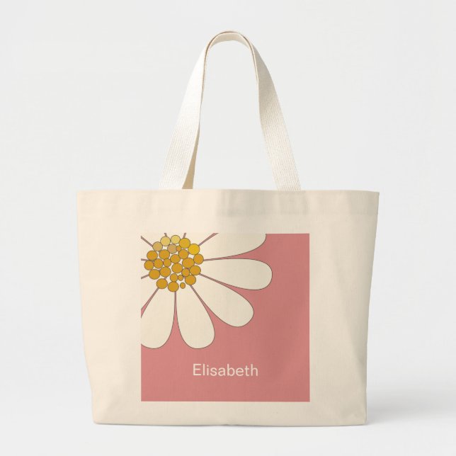 White Retro Daisy Blume Personalialize Name Jumbo Stoffbeutel (Vorne)