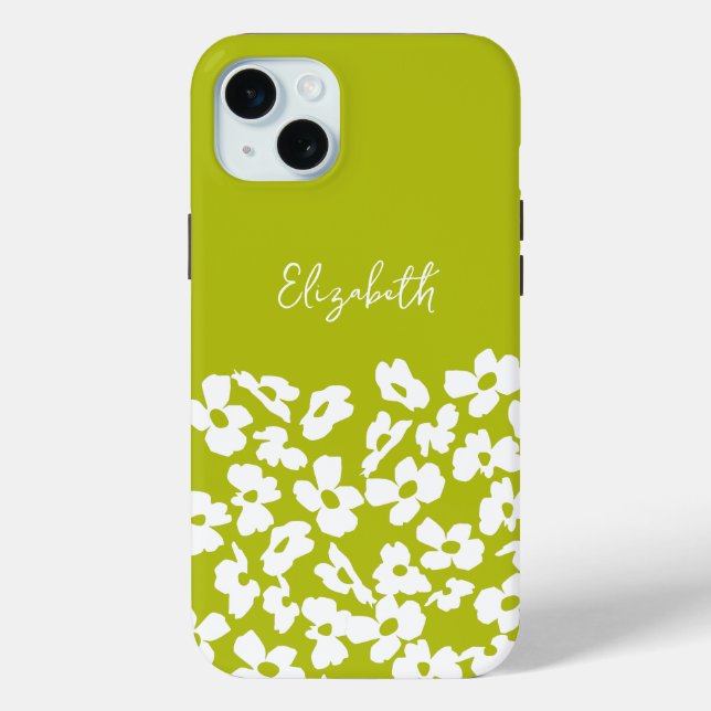White Retro Dogwood Flowers Custom Name     Case-Mate iPhone Hülle (Rückseite)