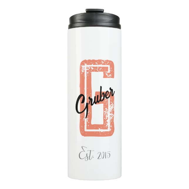 White Retro Minimalistisch Modern Monogram Name Thermosbecher (Vorderseite)