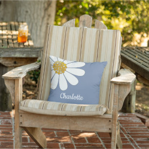 White Retro Modern Daisy Blume Individuelle Name O Kissen