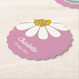 White Retro Modern Daisy Blume Individuelle Name Untersetzer
