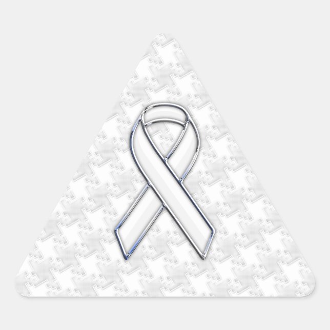 White Ribbon Awareness Hahnentrittmuster im Chrome Dreieckiger Aufkleber (Vorderseite)