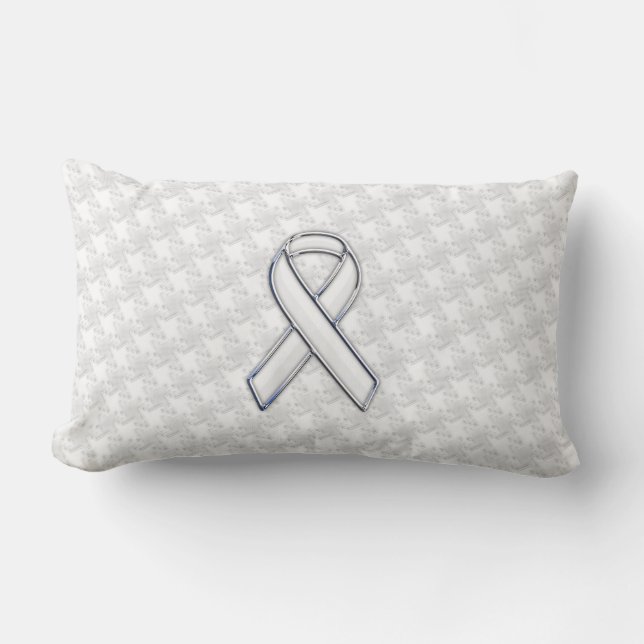 White Ribbon Awareness Hahnentrittmuster im Chrome Lendenkissen (Vorderseite)