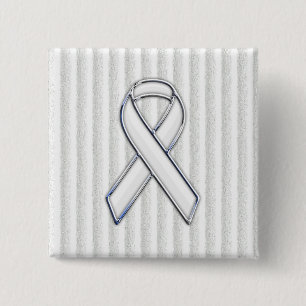 White Ribbon Awareness Stripes Button