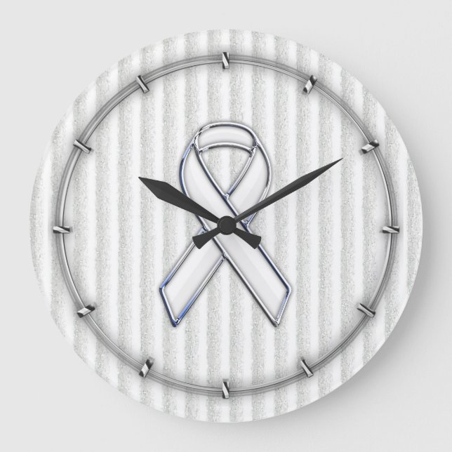 White Ribbon Awareness Stripes Große Wanduhr (Vorderseite)