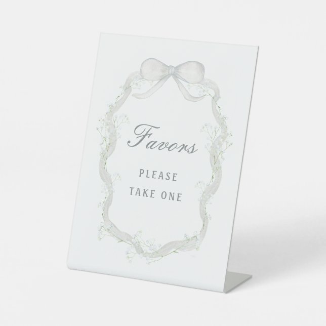 White Ribbon Baby's Breath Favors Sockelschild (Vorderseite)