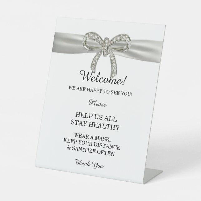 White Ribbon Diamond Bow Wedding Safety Sockelschild (Vorderseite)