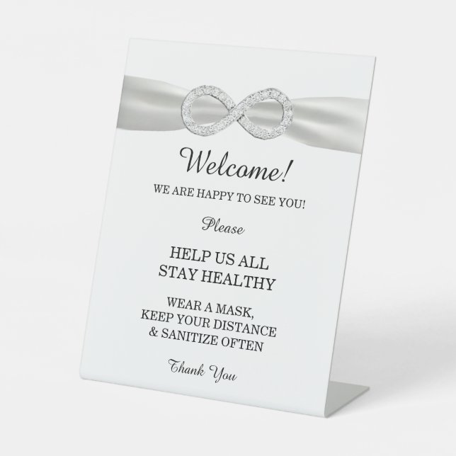 White Ribbon Diamond Unendlichkeit Hochzeitssicher Sockelschild (Vorderseite)