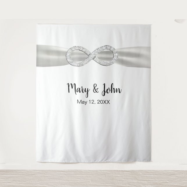 White Ribbon Diamond Unfinity Wedding Background Wandteppich (Vorderseite)