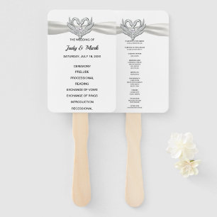 White Ribbon Silver Swan Wedding Program Fans Fächer