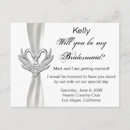 White Ribbon Silver Swans Bridesmaid Card Einladung