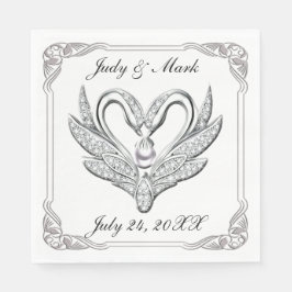 White Ribbon Silver Swans Paper Napkins Serviette