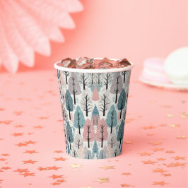 White Ribbon Winter Forest Snowflakes Babydusche Pappbecher