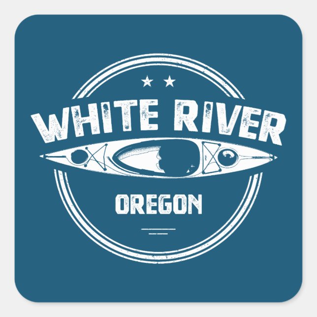 White River Oregon Kayak Quadratischer Aufkleber (Vorderseite)