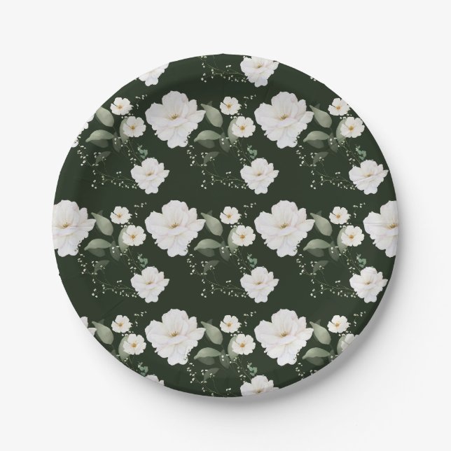 White Rock auf Black Floral Paper Tellers - Geschi Pappteller (Vorderseite)