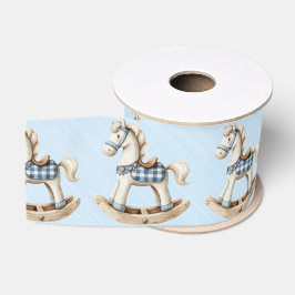 White Rocking Horse Blue Checkered Saddle  Ripsband