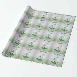 White Rocking Horse Green Weihnachtsfeiertag Geschenkpapier