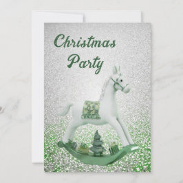 White Rocking Horse Grüne Weihnachtsfeier Einladung
