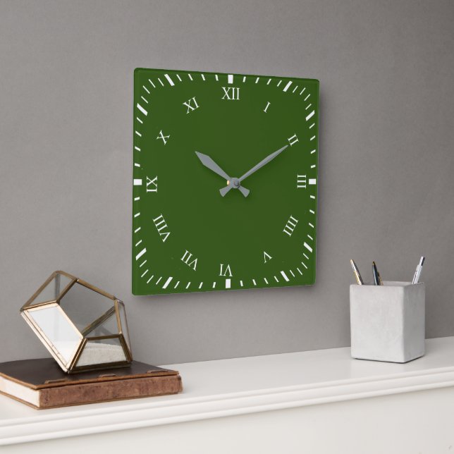 White Roman Number & Minutes Clock Face Wall Clock Quadratische Wanduhr (Büro)