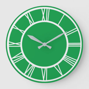 White Roman Numeral Border Pattern Green Round Große Wanduhr