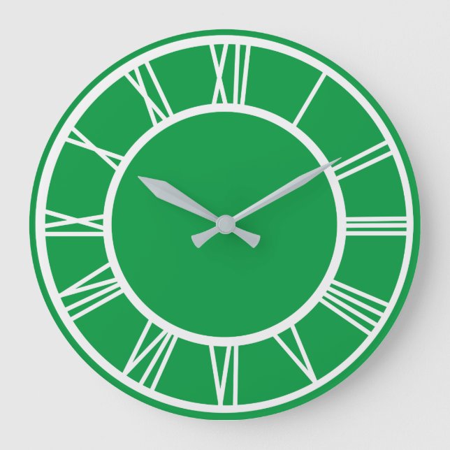 White Roman Numeral Border Pattern Green Round Große Wanduhr (Vorderseite)
