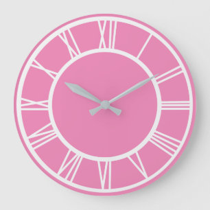 White Roman Numeral Border Pattern Pink Round Große Wanduhr