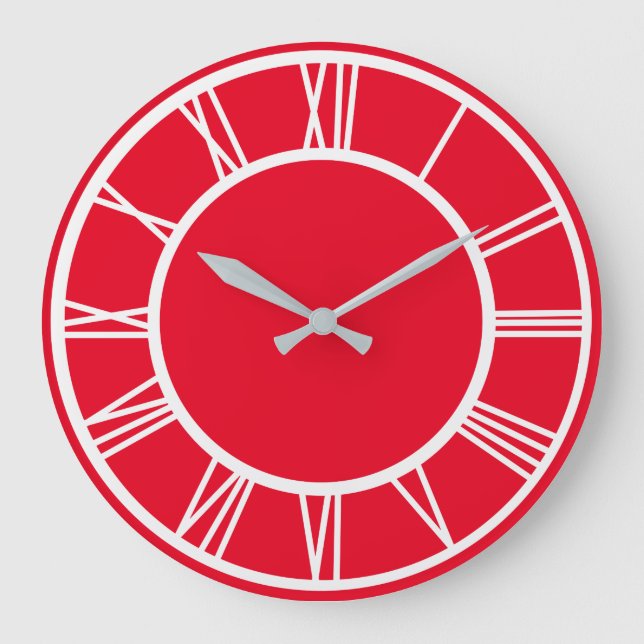 White Roman Numeral Border Pattern Red Round Große Wanduhr (Vorderseite)