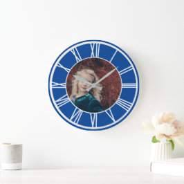 White Roman Numeral Deep Blue Add Foto Round Große Wanduhr