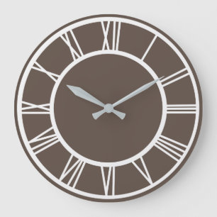 White Roman Numerary Border Pattern Dusty Brown Rd Große Wanduhr