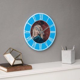White Roman Numerary Sky Blue Add Foto Round Große Wanduhr