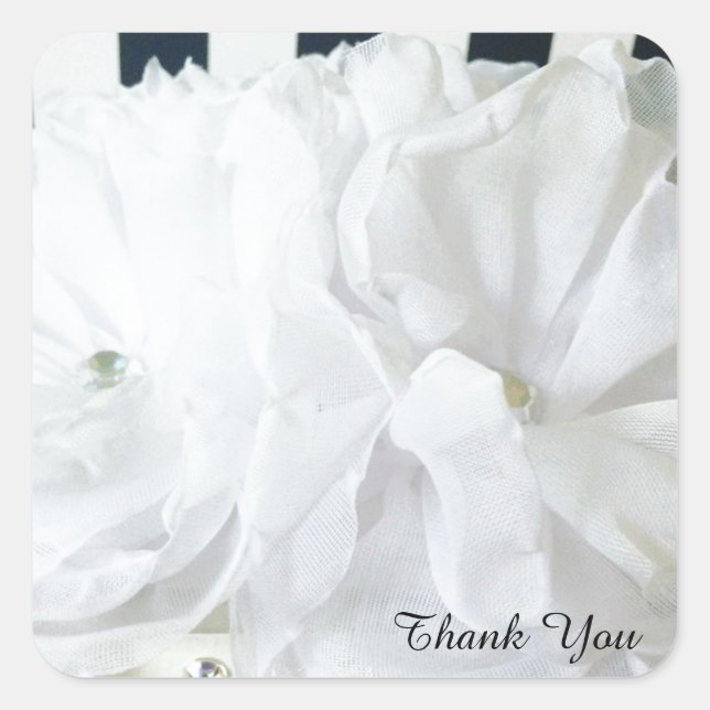 White Romantic Floral Vielen Dank Quadratischer Aufkleber (Vorderseite)