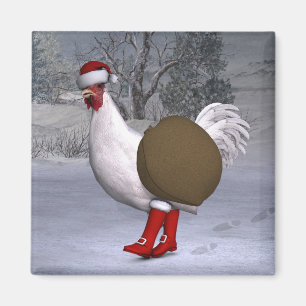White Rooster Santa Claus Magnet