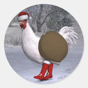White Rooster Santa Claus Runder Aufkleber