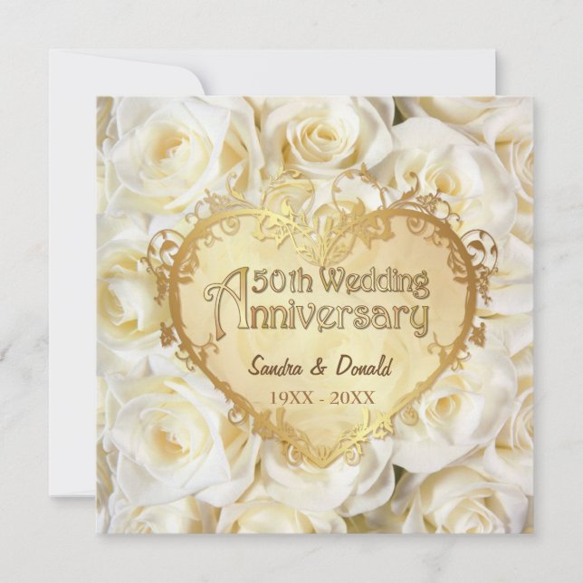 White Rose 50. Hochzeitstag Einladung (Vorderseite)
