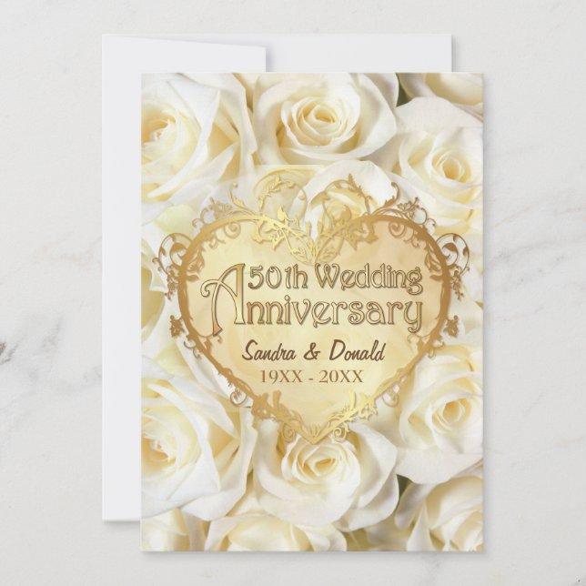 White Rose 50. Hochzeitstag Einladung (Vorderseite)