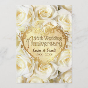 White Rose 50. Hochzeitstag Einladung