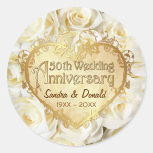 White Rose 50. Hochzeitstag Runder Aufkleber