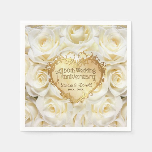 White Rose 50. Hochzeitstag Serviette (Vorderseite)