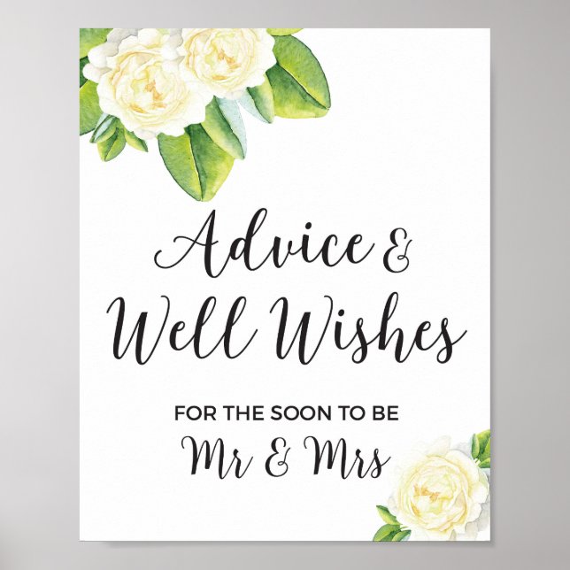 White Rose Advice und Brunnen Wünsche Hochzeitszei Poster (Vorne)