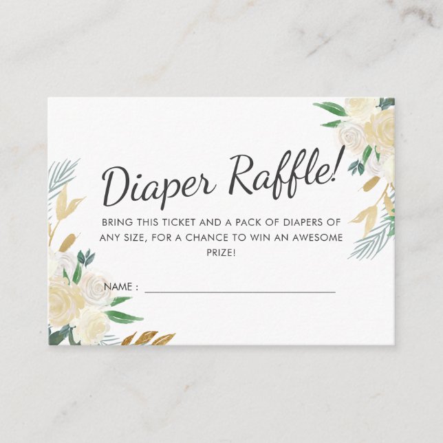 White Rose | Babyparty |Windeln-Raffel Begleitkarte (Vorderseite)