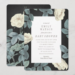 White Rose Blume Chalkboard Kinderdusche einladen Einladung