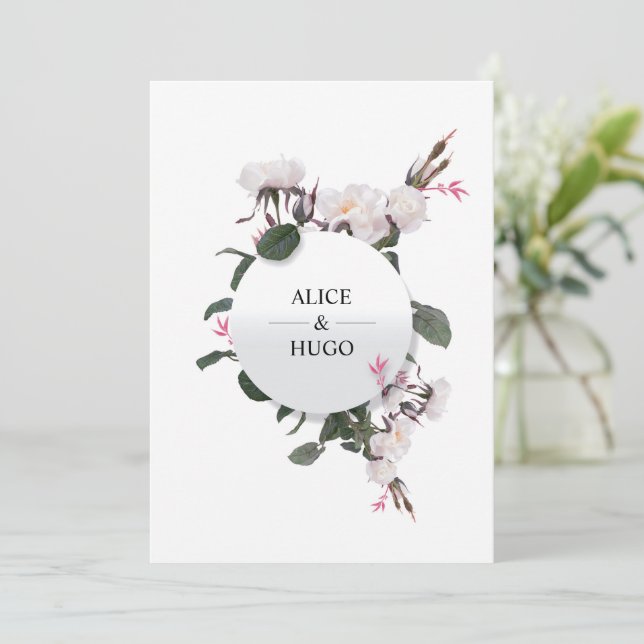 White Rose Blume Liebe Hochzeitkarte Einladung (Stehend Vorderseite)