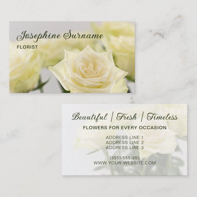 White Rose Blume Schönes Florals Foto Florist Visitenkarte (Vorne/Hinten)