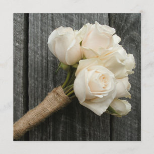 White Rose Bouquet & Barnwood Wedite Einladung