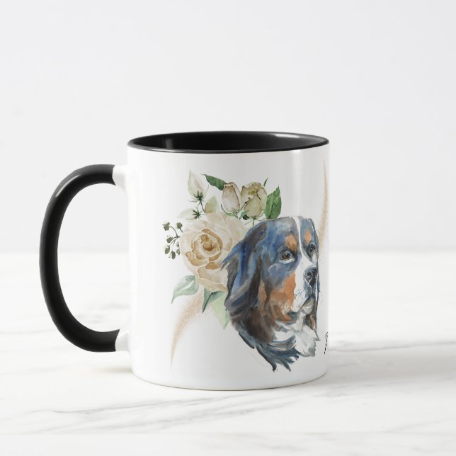 White Rose Bouquet Bernese Mountain Dog Tasse (Links)