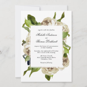 White Rose Bouquet BlumenWedding Einladung