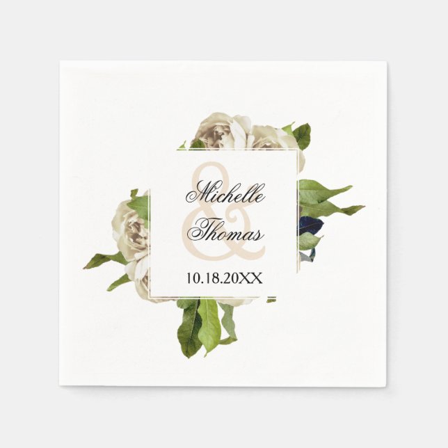 White Rose Bouquet BlumenWedding Serviette (Vorderseite)